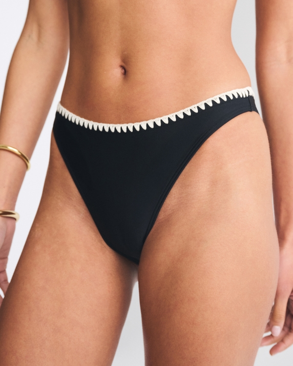 Mid Rise High-Leg Moderate Bottom, Black With Cream Stitching view 2