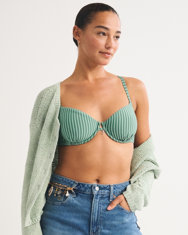 Curve Love Balconette Underwire Bikini Top, Green Stripe view 1