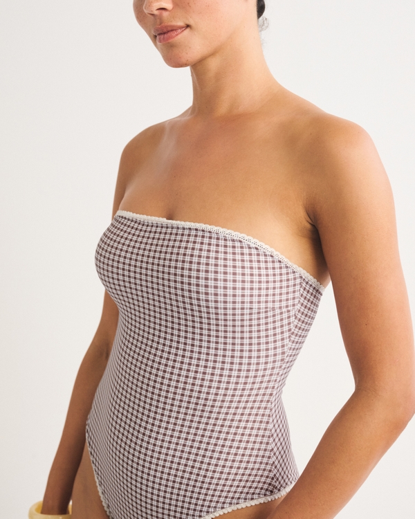 Reversible Curve Love A&F Marina One-Piece Swimsuit, Dark Brown Print view 2