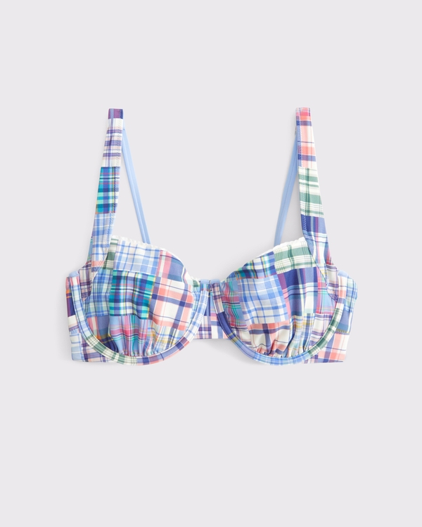 Curve Love Reversible Wide Strap Underwire Bikini Top, Blue Plaid view 1