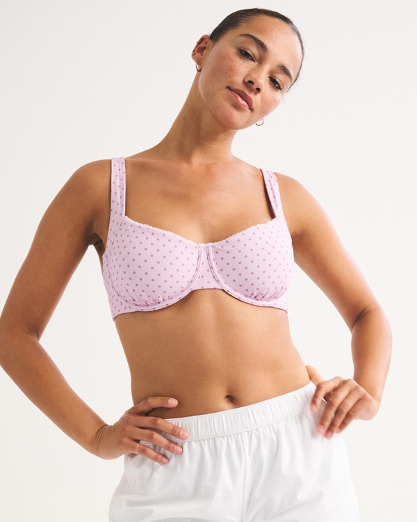 Reversible Curve Love Wide Strap Underwire Bikini Top, Light Pink Dot view 1