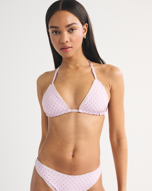 Reversible Halter String Triangle Bikini Top, Light Pink Dot view 1