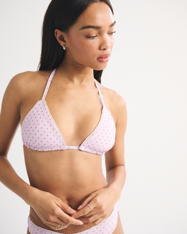 Reversible Halter String Triangle Bikini Top, Light Pink Dot view 2