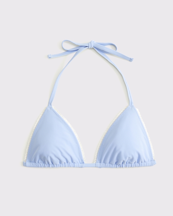 Reversible Halter String Triangle Bikini Top, Blue Plaid view 2