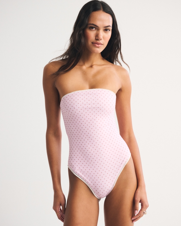 Reversible A&F Marina One-Piece Swimsuit, Light Pink Dot view 1