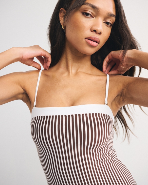 Seersucker Marina One-Piece Swimsuit, Coffee Stripe view 2