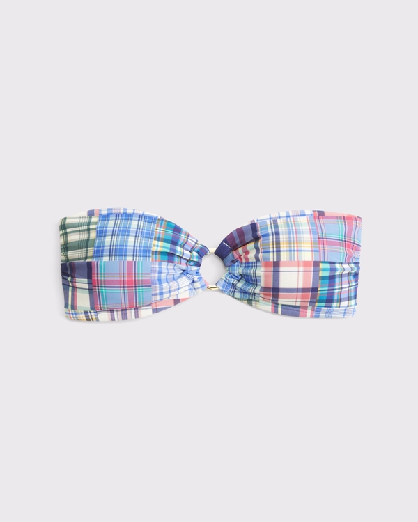 Bandeau Bikini Top, Blue Plaid view 1