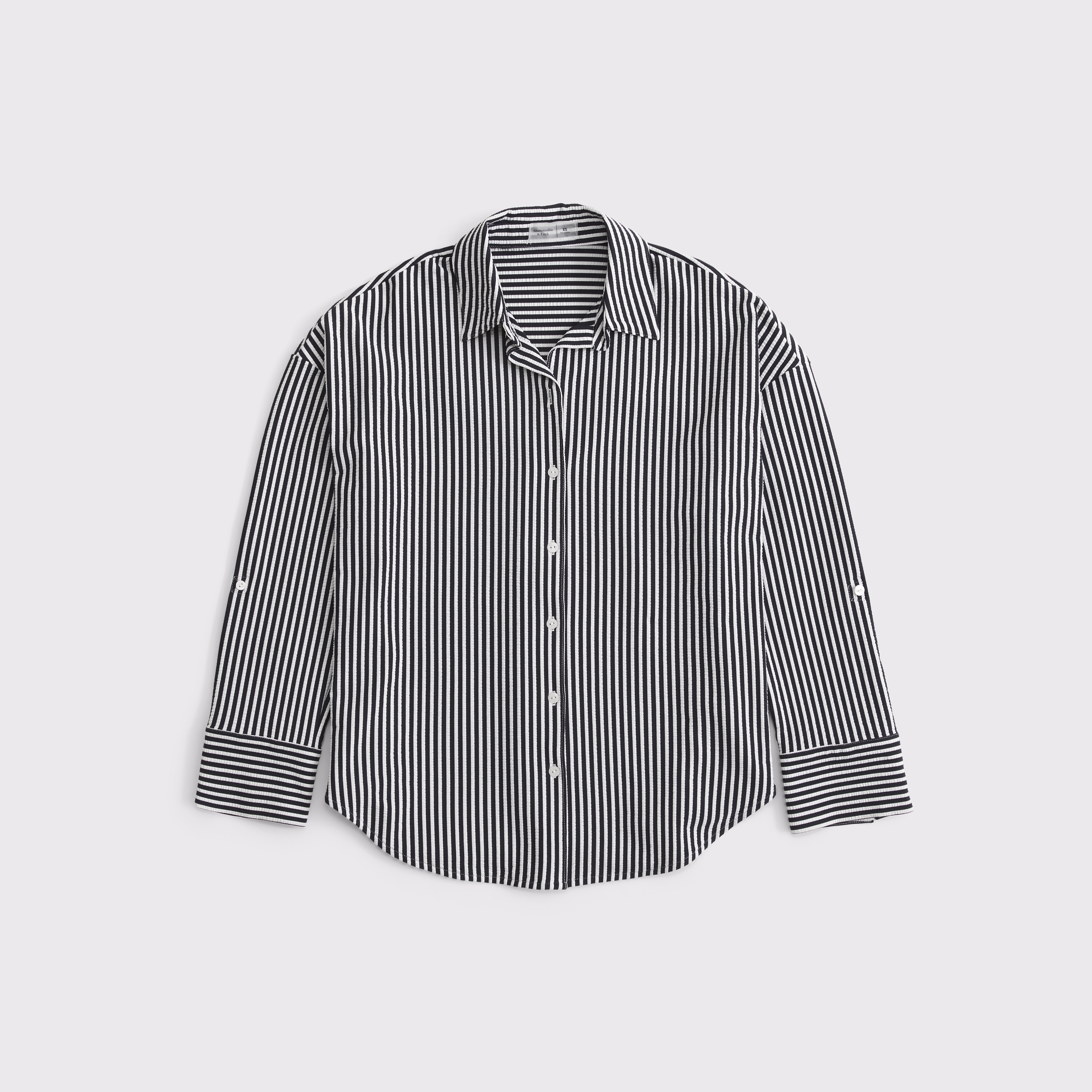 Женская рубашка Abercrombie & Fitch Seersucker Shirt Coverup, цвет: Тёмно-синий полосатый — фото 1