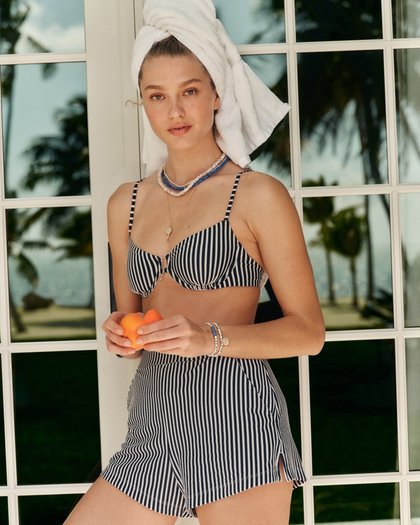 Seersucker Short Coverup, Navy Stripe view 1