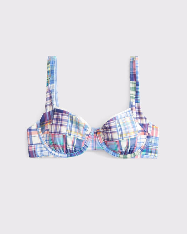 Reversible Wide Strap Underwire Bikini Top, Blue Plaid view 1