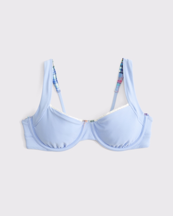 Reversible Wide Strap Underwire Bikini Top, Blue Plaid view 2