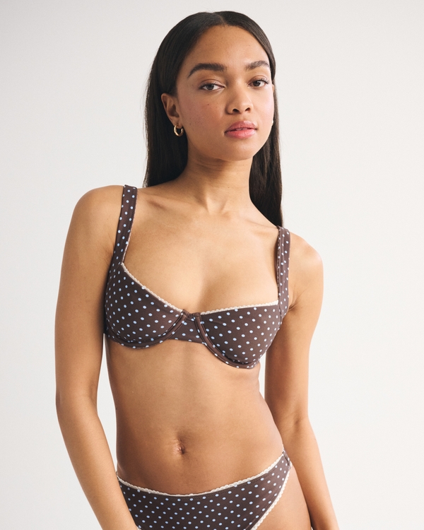 Reversible Wide Strap Underwire Bikini Top, Brown Dot view 1