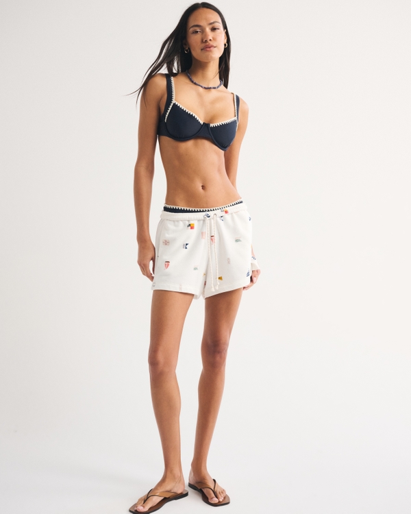 Top de bikini con aros y tirantes anchos, Azul Marino Apagado view 2