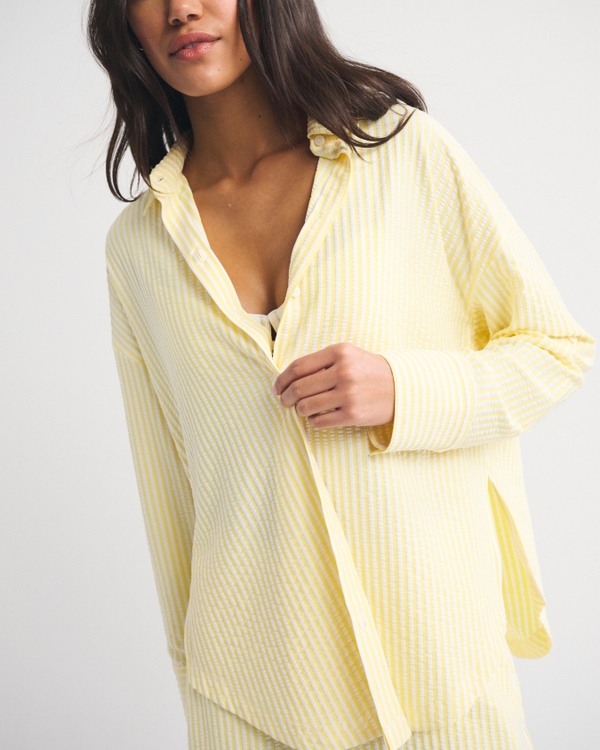 Seersucker Shirt Coverup, Yellow Stripe view 2