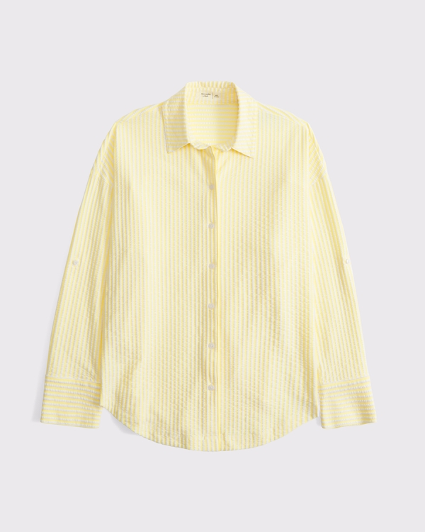 Seersucker Short Coverup, Yellow Stripe view 1