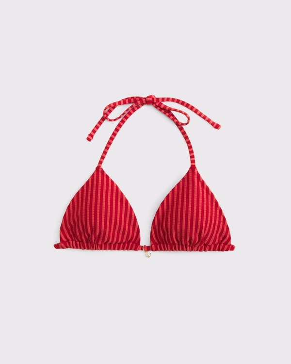 Seersucker Halter Triangle Bikini Top, Fiery Red Stripe view 1