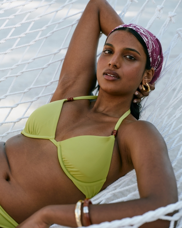Halter Triangle Underwire Bikini Top, Green view 1