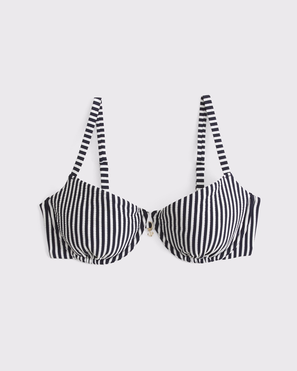Curve Love Balconette Underwire Bikini Top, Navy Stripe view 1