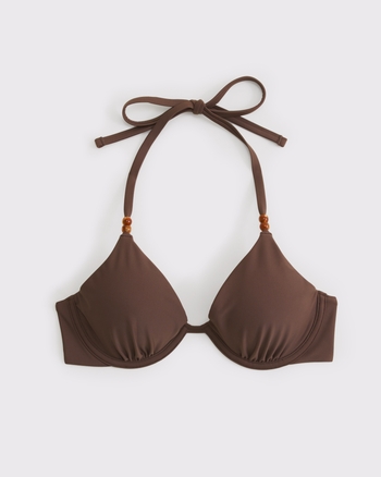 Beaded Halter Triangle Underwire Bikini Top