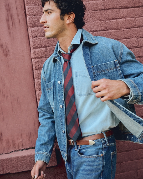 100% Silk Patterned Tie, Red Stripe view 2