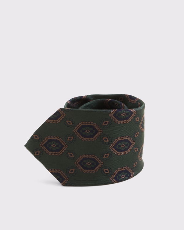 100% Silk Patterned Tie, Green Pattern view 2