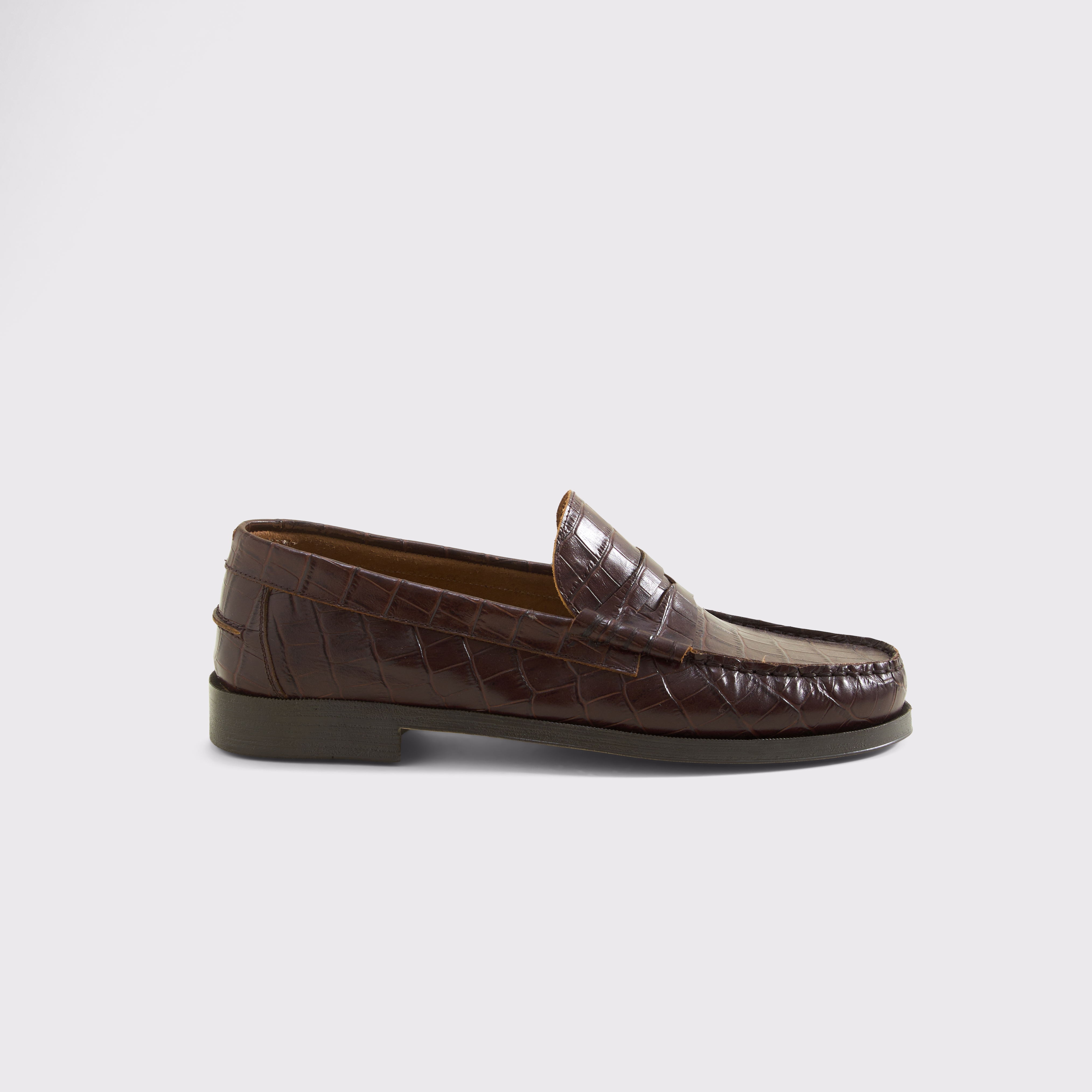 Мужские туфли Abercrombie & Fitch Croc-Effect Leather Loafer, цвет: Тёмный коричневый — фото 1