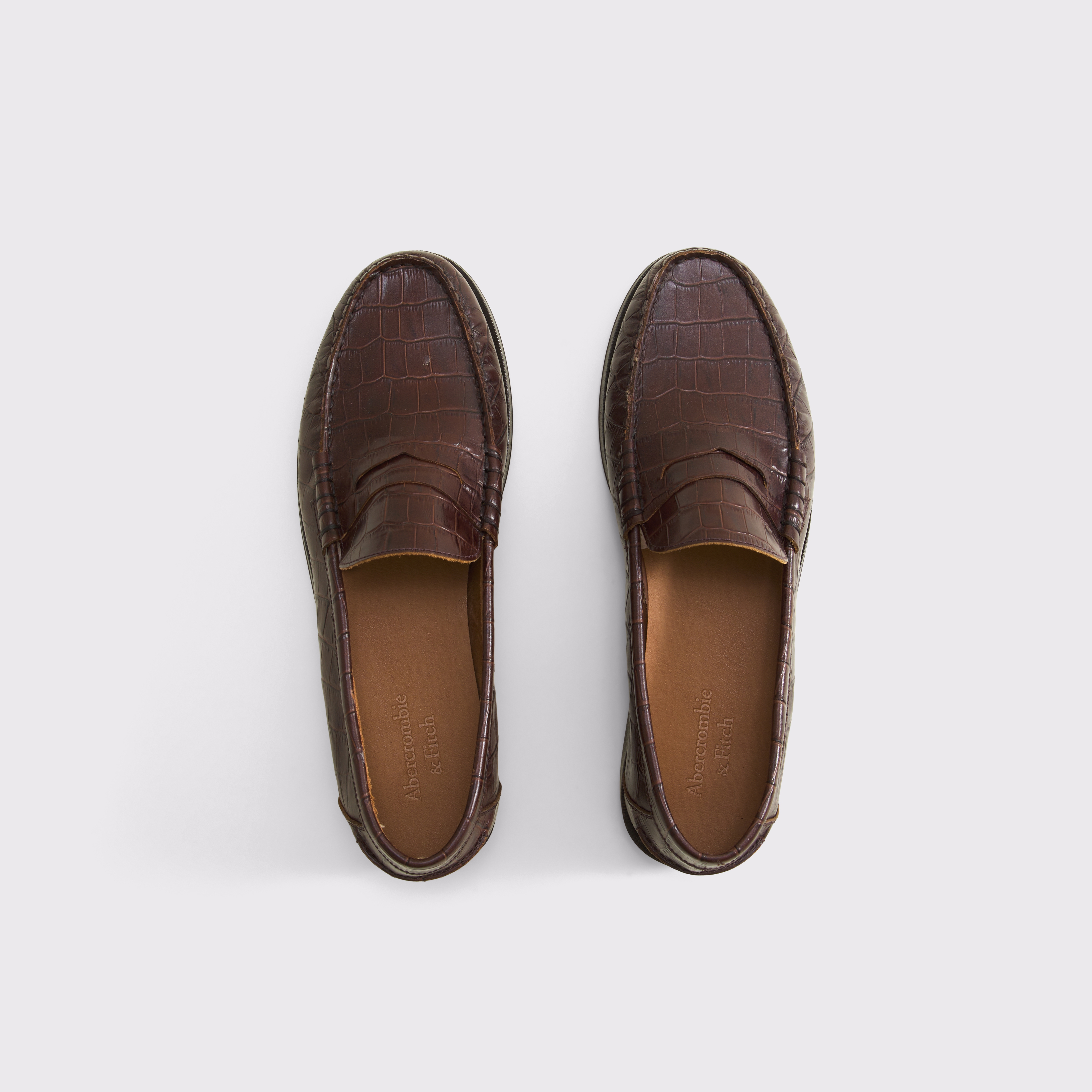 Мужские туфли Abercrombie & Fitch Croc-Effect Leather Loafer, цвет: Тёмный коричневый — фото 2