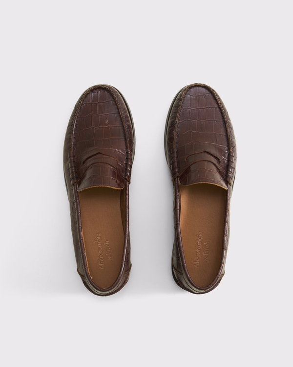 Croc-Effect Leather Loafer, Dark Brown view 2