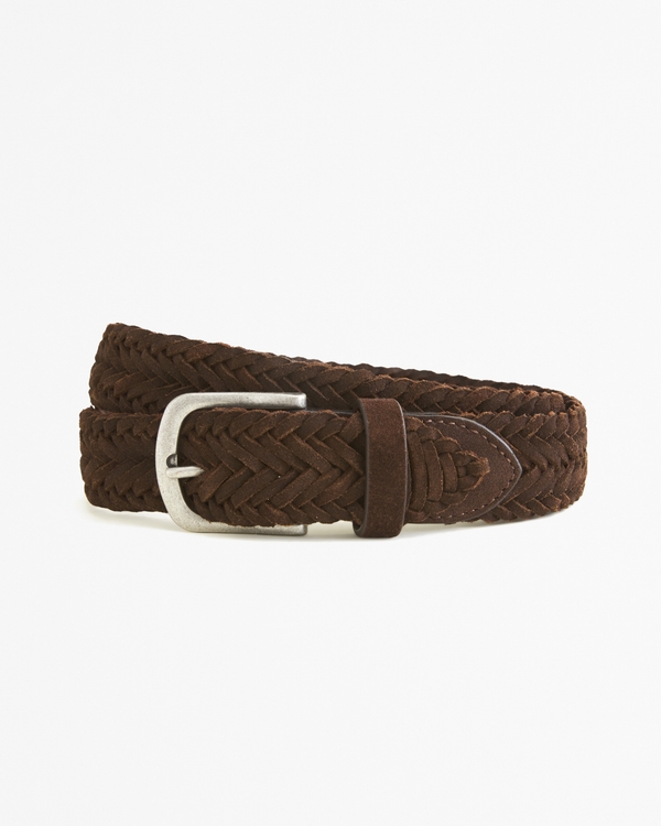 Brown Braided Belt in Calf Suede