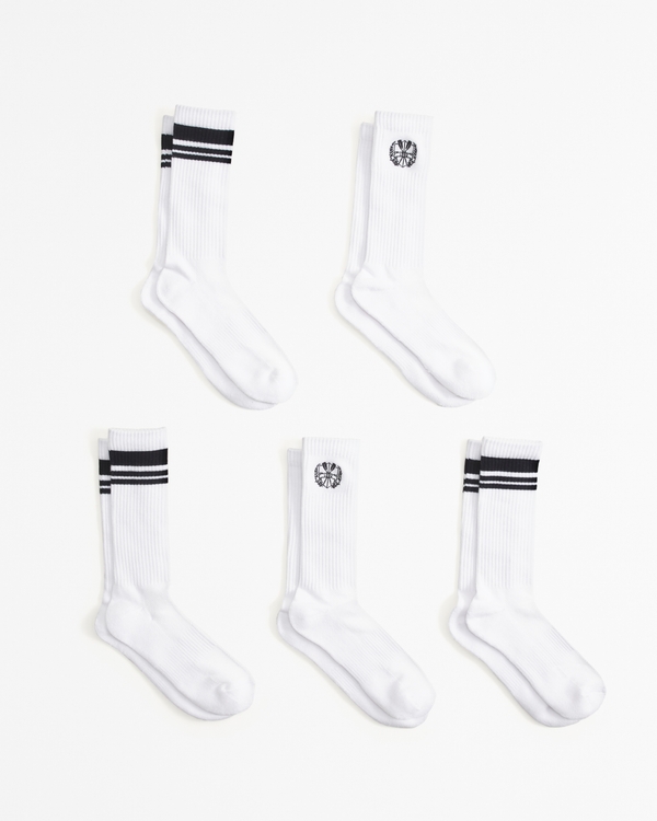 5-Pack Athletic Crew Socks, White Pattern