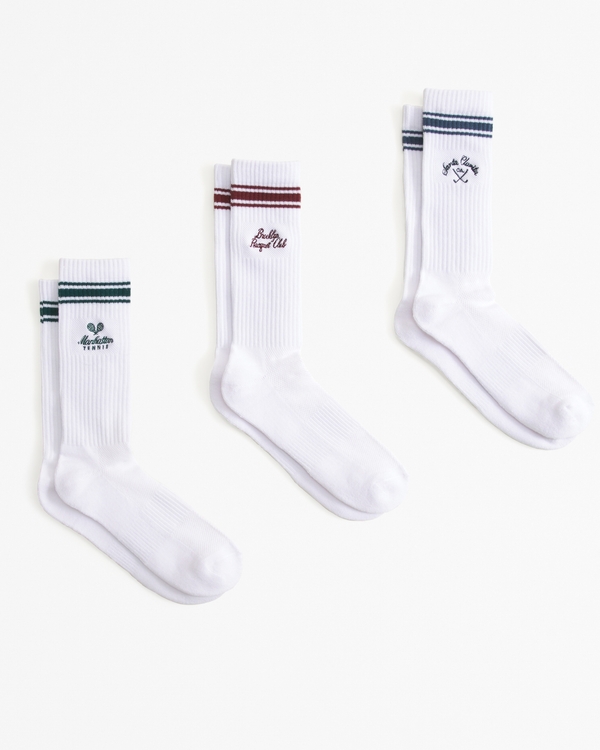 3-Pack Athletic Crew Socks, White Pattern