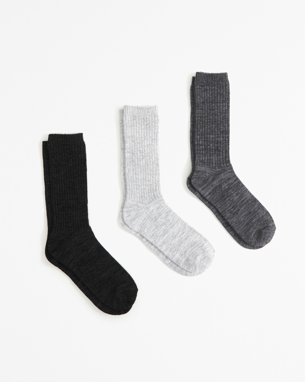 3-Pack Mule Socks, Black, Light Grey, Dark Grey