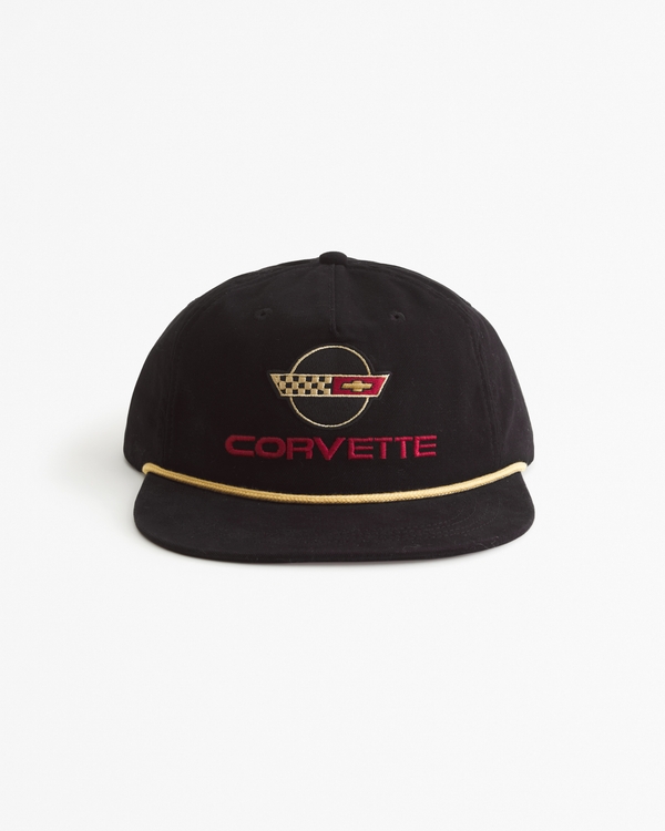 Corvette Graphic Flat Bill Hat, Black
