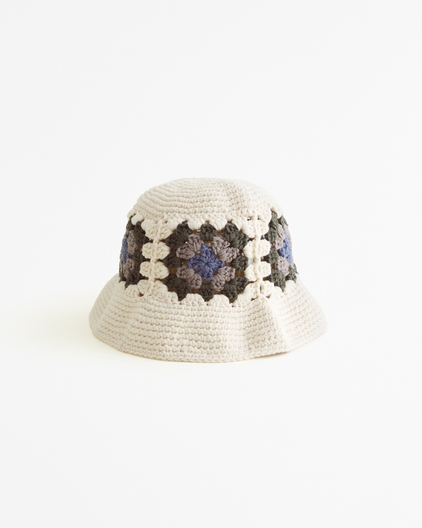Crochet-Style Bucket Hat, White Pattern