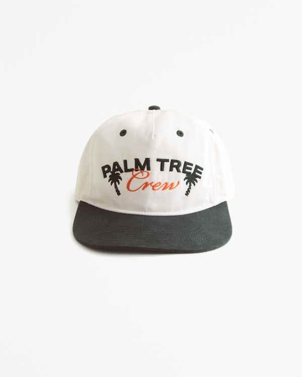 Palm Tree Music Festival Graphic Flat Bill Hat, Cream And Dark Green