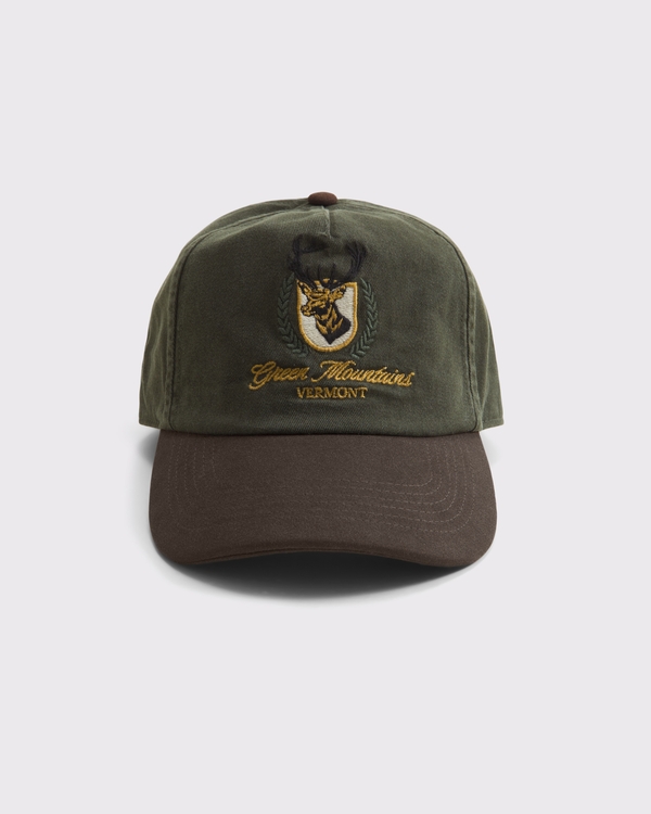 Outdoors Graphic Snapback Hat, Dark Green And Brown view 1