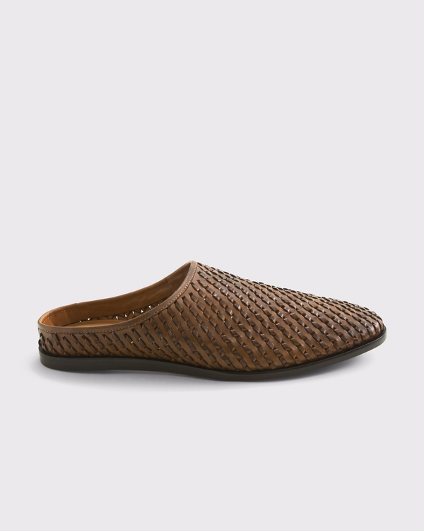 Woven Leather Mules, Light Brown view 2