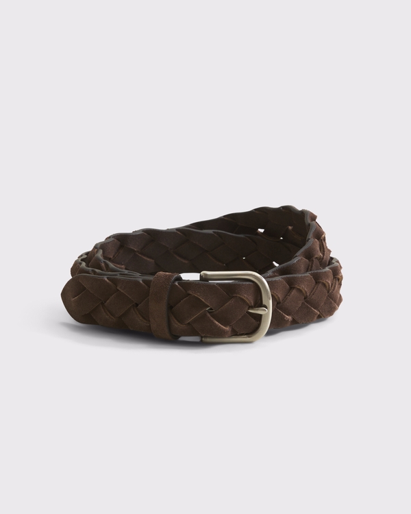 Braided Leather Belt, Brown view 1