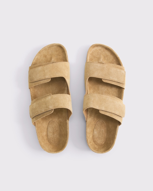 Double-Strap Suede Slide Sandals, Black Dd view 1