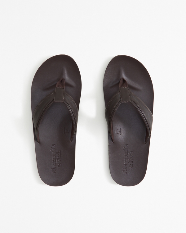 Leather Flip Flops, Dark Brown view 2