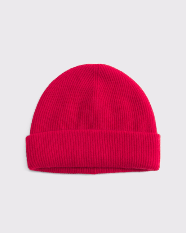 100% Cashmere Rib Beanie, Vivid Red view 1