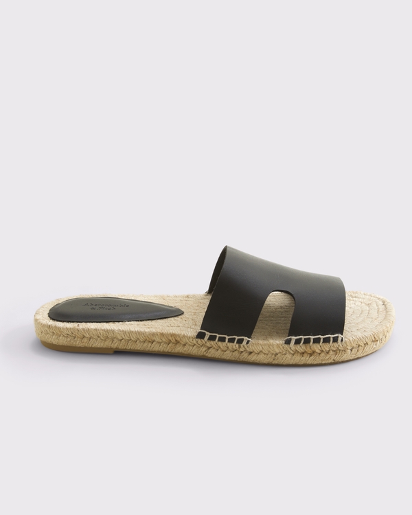 Leather Slide Espadrilles, Black view 2