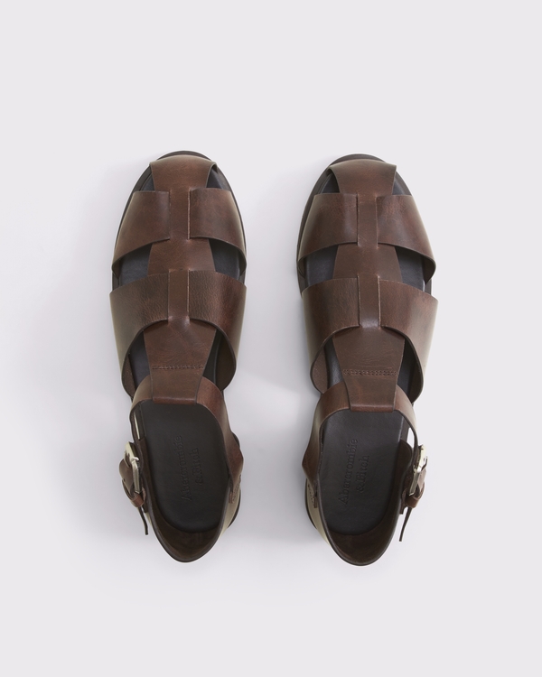 Leather Fisherman Sandals, Dark Brown view 2