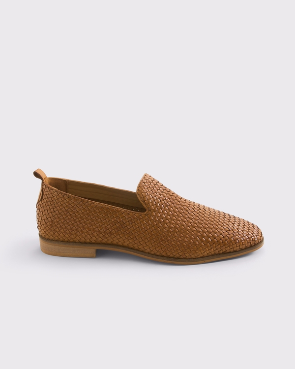 Woven Leather Loafers, Light Brown view 1
