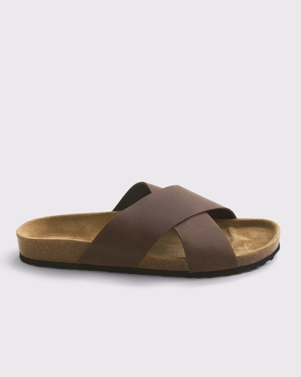 Cross-Strap Suede Slide Sandals, Brown view 2