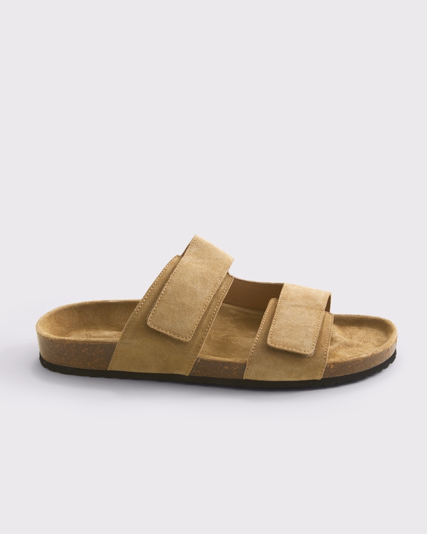 Double-Strap Suede Slide Sandals, Light Brown view 2