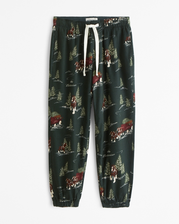 Budweiser Graphic Flannel Sleep Jogger, Deep Green Pattern