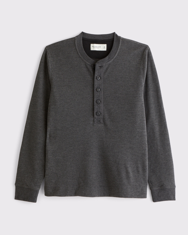 Waffle-Knit Lounge Top, Dark Gray Heather view 1