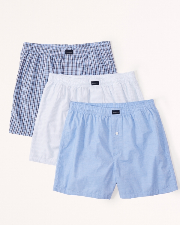 3-Pack Woven Logo Boxers, Blue