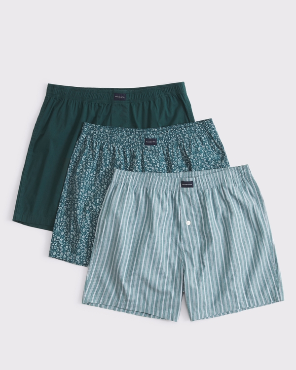 3-Pack Woven Logo Boxers, Green Multipack view 1